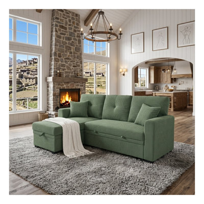 Canapé modulaire Mid-Century avec lit escamotable et méridienne réversible vert foncé