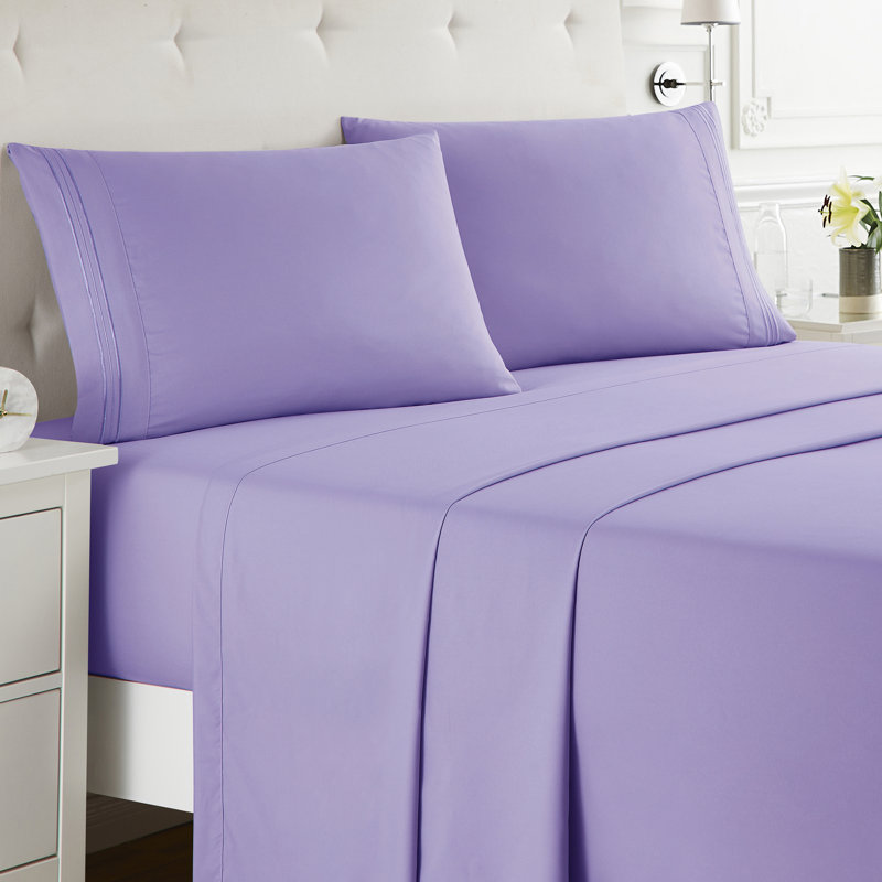  Ensemble de draps double brossé de luxe pour hôtel avec draps et taies d'oreiller très doux, Lavande, Grand