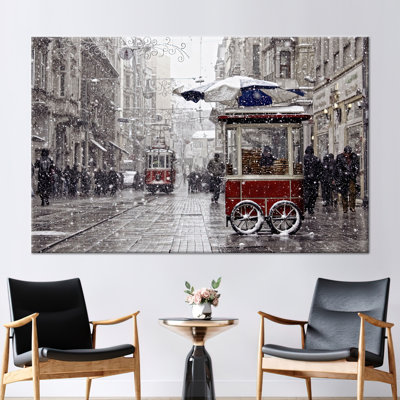 Winter Printed, Istanbul Landscape Canvas Art, Istiklal Street Poster, Landscape Art, View Printed, Red Tram Printed, Old Tram Artwork,