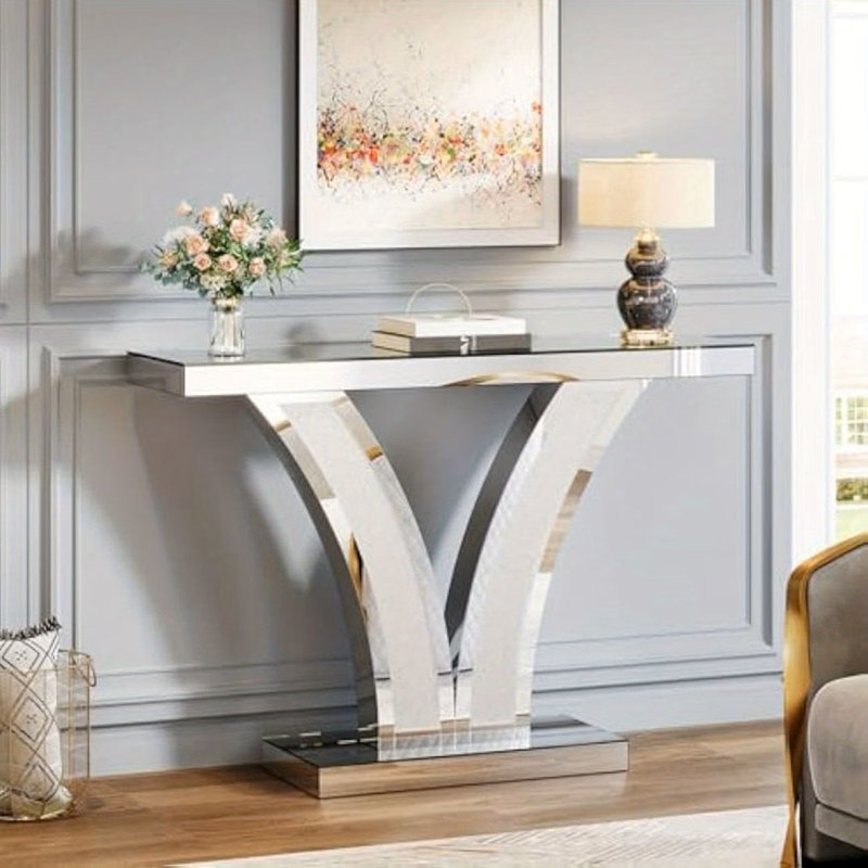 Console à miroir, table de canapé d'entrée moderne avec cadres en incrustation de cristal pour le salon, le couloir et le vestibule