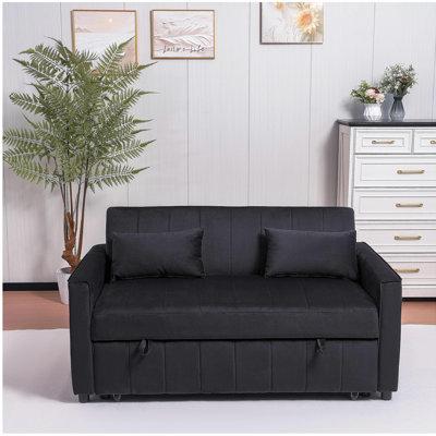 Canapé-lit, canapé-lit escamotable en velours 3 en 1 avec accoudoirs, poches de rangement et 2 coussins, dossier réglable, canapé-lit pour le salon, chambre à coucher (noir)