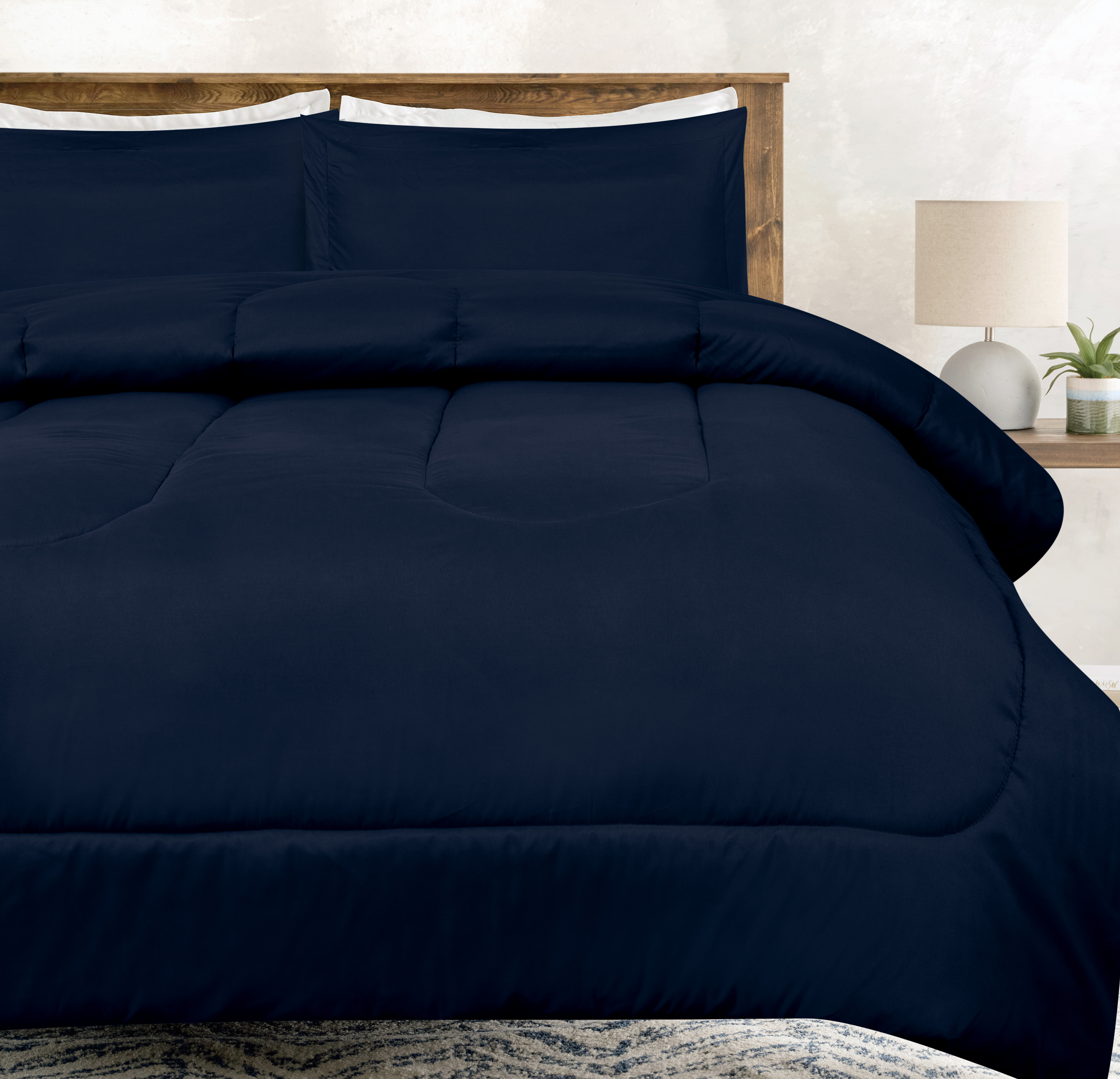 Chanasya 3-Piece Chanasya Solid Navy Microfiber Comforter Set | Wayfair