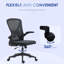 Chaise de bureau en filet à dossier moyen Vinsetto, chaise ergonomique pour ordinateur avec support lombaire, hauteur réglable et accoudoirs rabattables, noir
