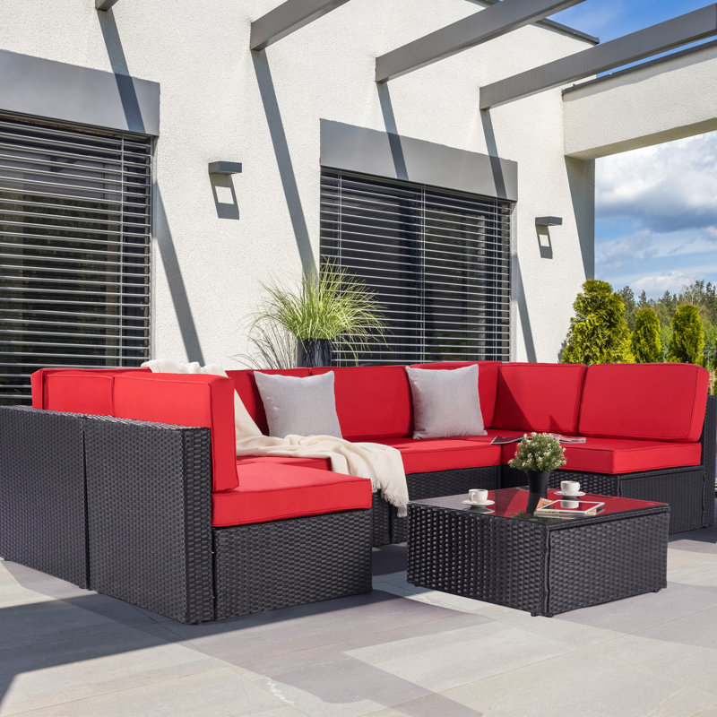 Jaiah 6 - Person Patio Conversation Set with Cushions, Red