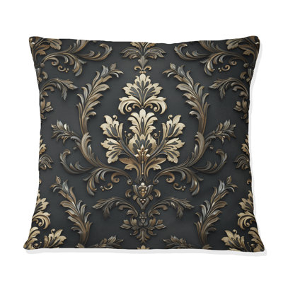 Coussin décoratif damassé noir et doré Glamour I