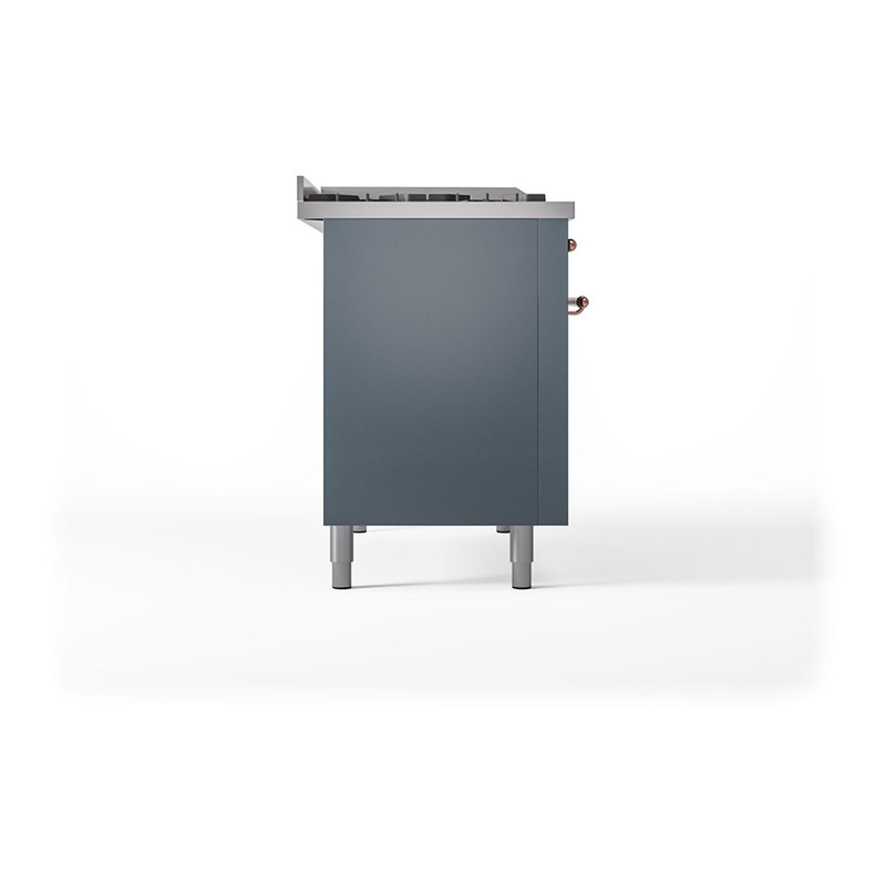 ILVE Nostalgie II Noblesse 48 in Dual Fuel Range, 5 Burner, Griddle, Frenchtop, Blue Gray/Copper, Natural Gas