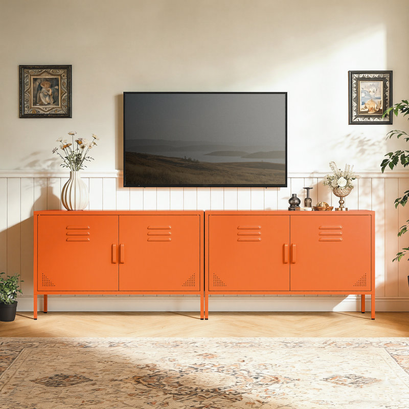 Armoire de rangement large et large en orange - Meuble télé bas ou bahut avec trous d'aération et pieds robustes pour la maison et le bureau