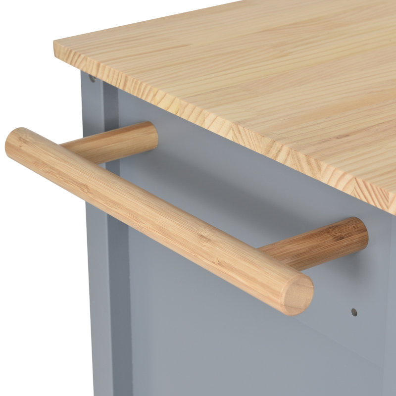 Kitchen Island Cart With Wood Top Coffee Station Rolling Kitchen Cart 4 Door Cabinet And Two Drawers, Blue