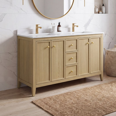Meuble-lavabo 54 po avec double lavabo, tiroirs à fermeture en douceur et plateau 54 po
