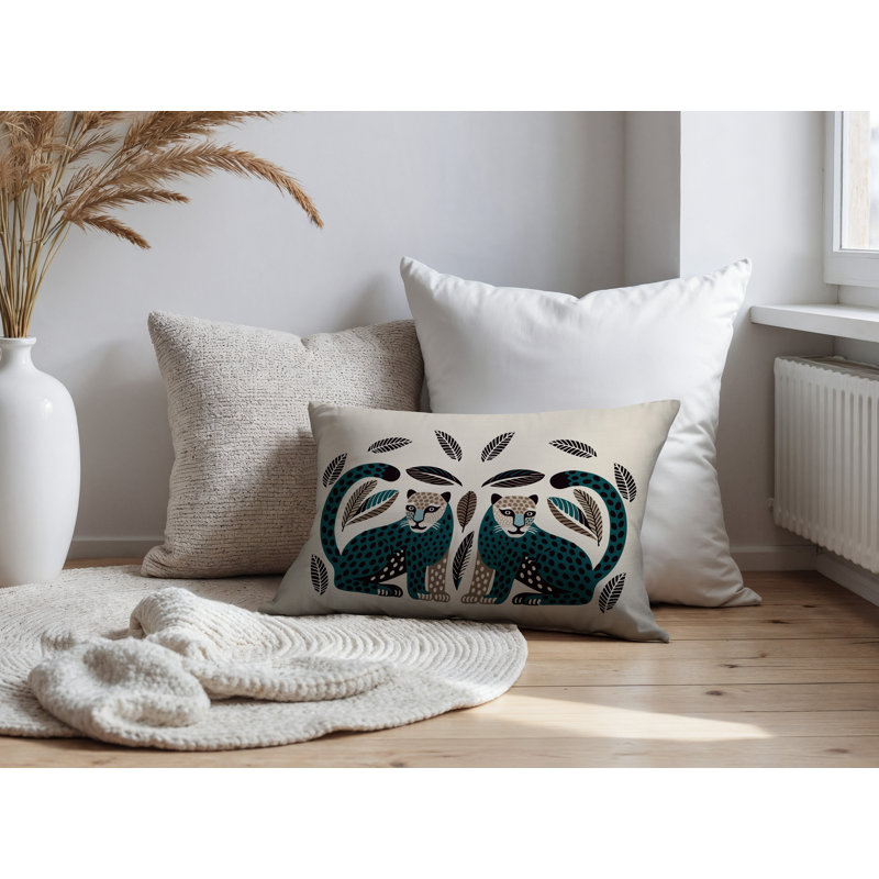Coussin lombaire réversible Ayra Leopard, Rectangle H 14 po x l 20 po, Émeraude