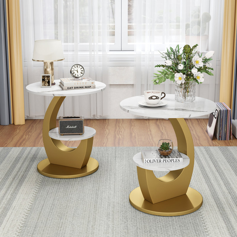 Side Table with Storage, Gold