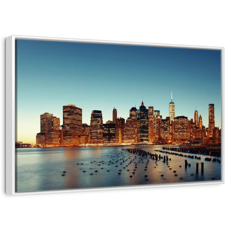 Horizon de New York la nuit, Cadre flottant blanc, 37 po x 25 po