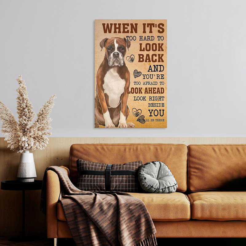 «Boxer Dog When Its Too Hard to Look Back And Youre trop Af cœur», impression sur toile tendue, L 16 po x H 20 po