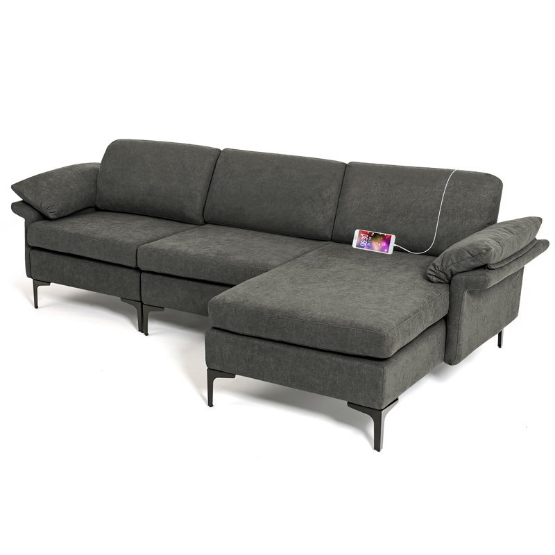 Canapé modulaire réversible de 100,5 po de largeur et méridienne, Lin gris