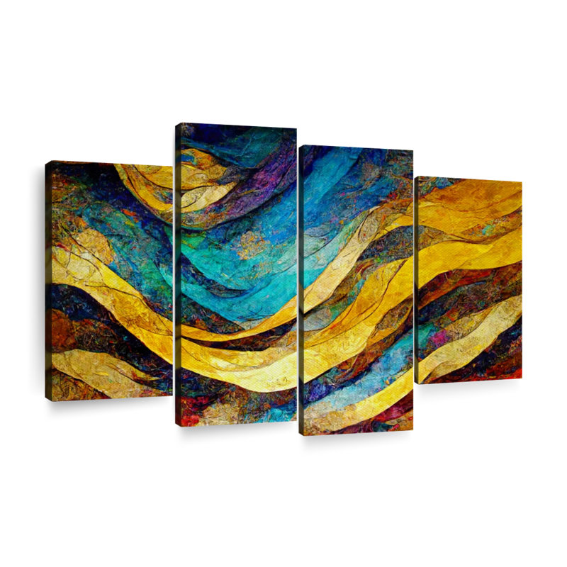 Abstrait abstrait dunes du désert sur toile, ensemble de 4 pièces par Lia's World, H 22 po x l 36 po x P 1 po