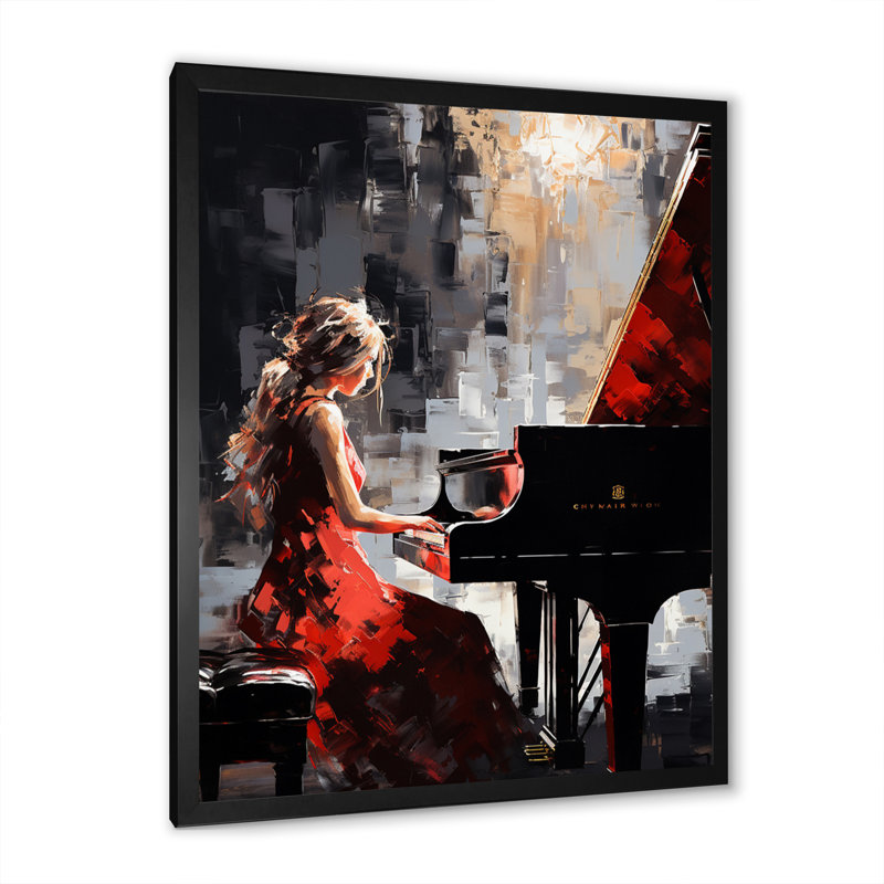 «Wum Black Red Music Piano Harmony», reproduction sur toile, Cadre photo noir, H 40 po x l 30 po x P 1,5 po