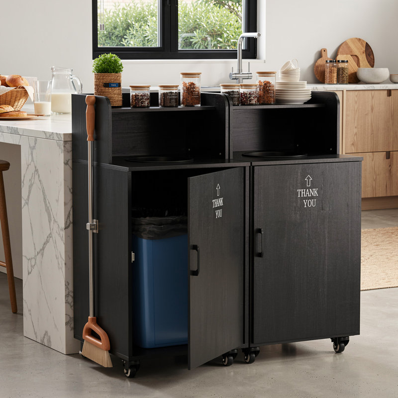 Ensemble de 2 - poubelle de restaurant de 32 gallons avec trou de goutte, poubelle en bois commerciale et poubelle, porte à charnière, plateau supérieur pour cafétéria, buffet, bureau à domicile, cuisine, buanderie et école