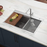 Ruvati 33 x 22 inch Workstation Drop-in 40/60 Double Bowl Topmount Rounded Corners Kitchen Sink