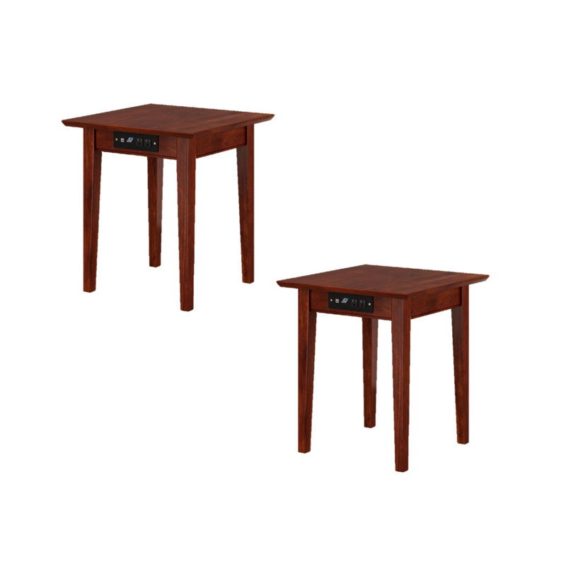 Solid Wood End Table Set Built-In Outlets