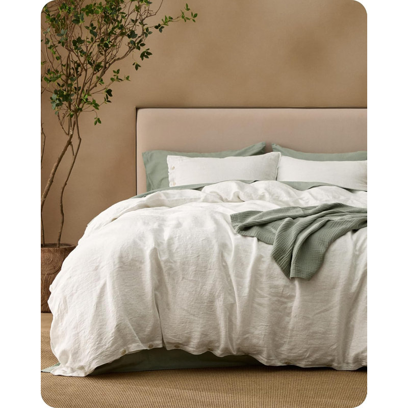 Bedsure Modern & Contemporary 100% Washed Linen Duvet Cover Set (Set of 3), Queen Duvet Cover + 2 Additional Pieces