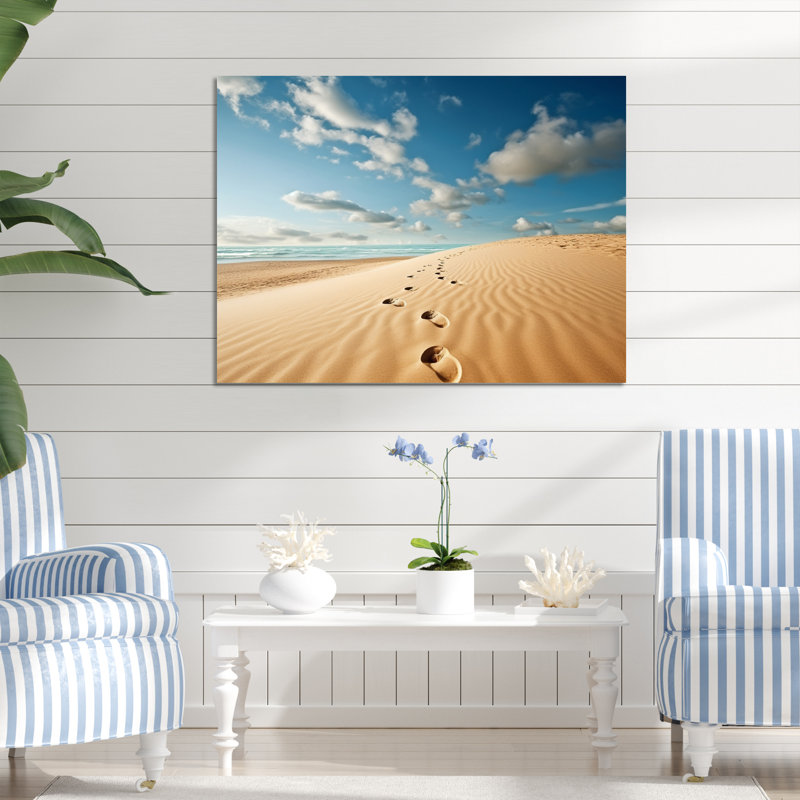 Photo de plage empreintes de pas dans la zone marine - Décoration murale en métal nautique et plage