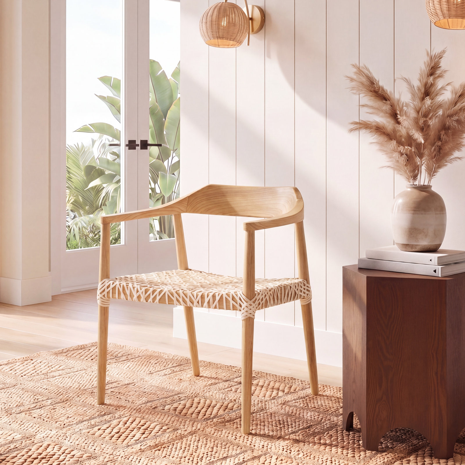Bruna 22'' Wide Dining Chair, White Genuine Leather, Natural
