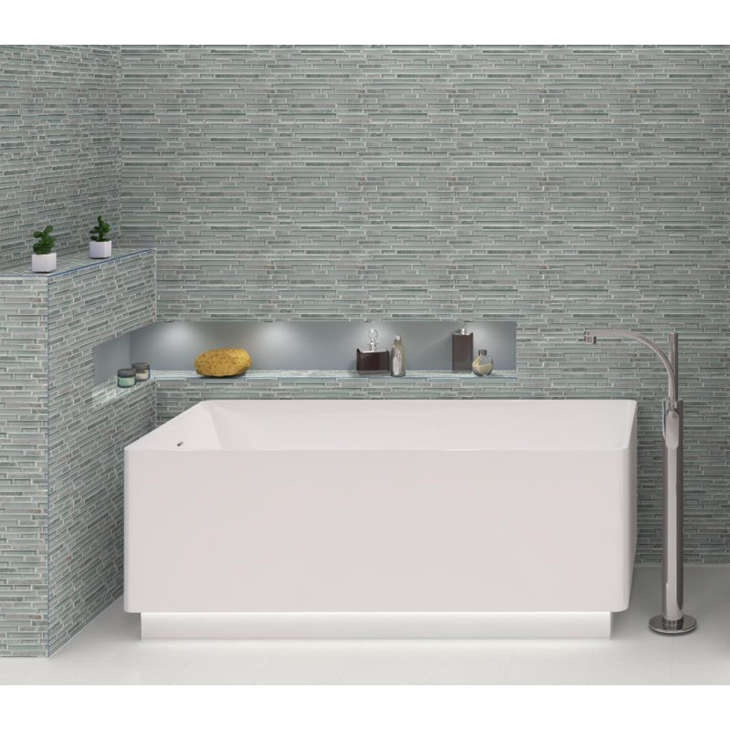 Bravio Glass and Natural Stone Linear Mosaic Wall Tile, Aquavelt