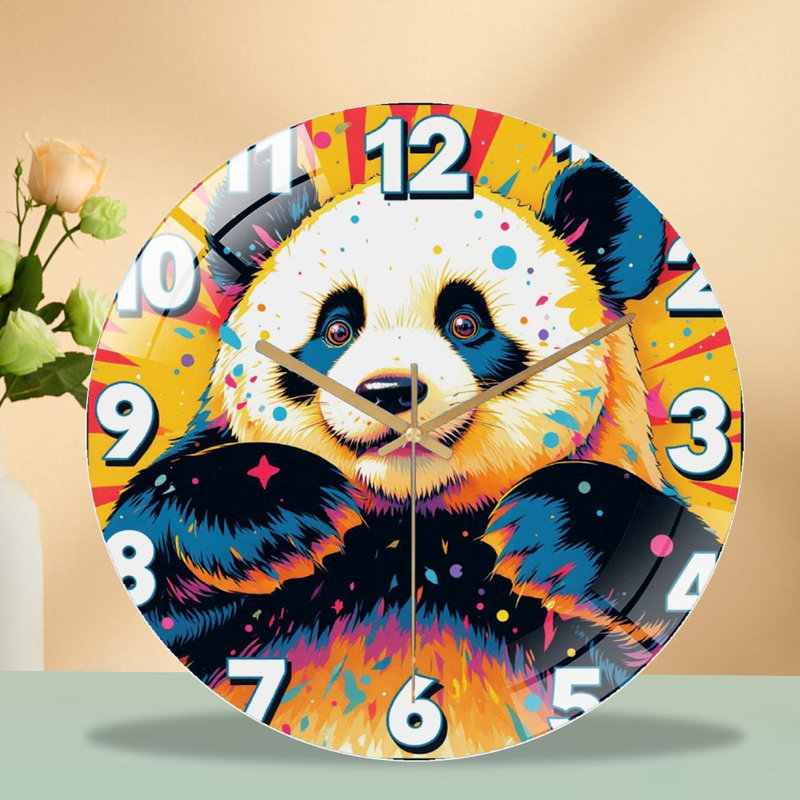Horloge murale panda coloré 12 po