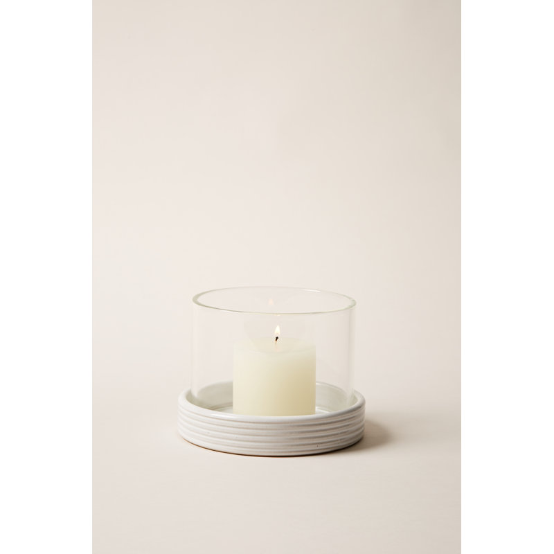 Hemlock Stoneware Tabletop Hurricane with Candle Included, Small: 7" X 5"