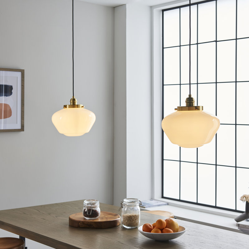 Choquette 1 - Light Schoolhouse Pendant, Opal, Brass