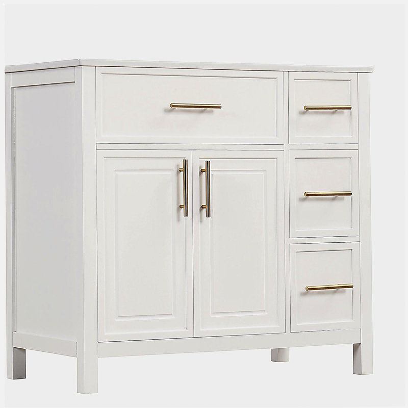 Meuble-lavabo de 36 pouces avec comptoir, meuble-lavabo avec deux portes et trois tiroirs, bois massif, panneau de fibres à densité moyenne