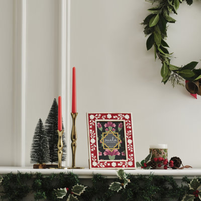 Red and White Flora Handcrafted Bone Inlay Picture Frame