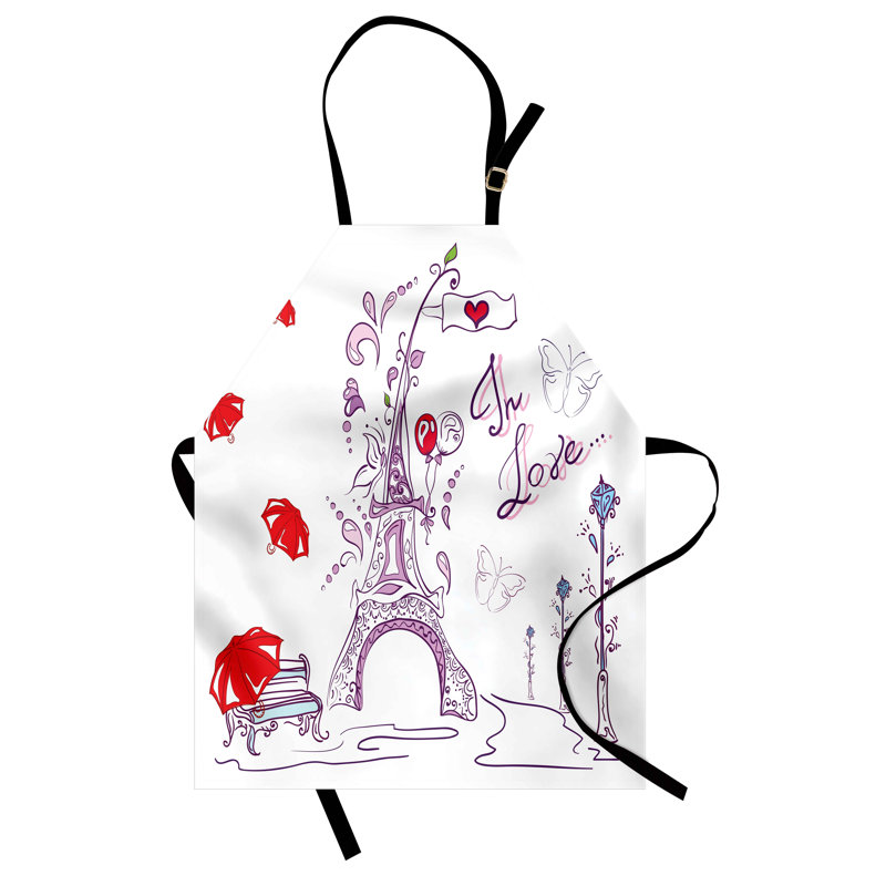 Tablier East Urban Home Tour Eiffel unisexe Doodle romantique Paris taille adulte lilas rouge bleu pâle