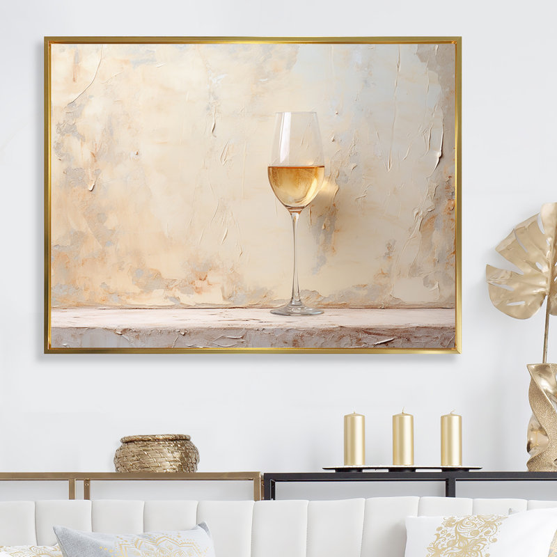 Minimalisme vin champagne, Cadre flottant doré, H 34 po x l 44 po x P 1,5 po