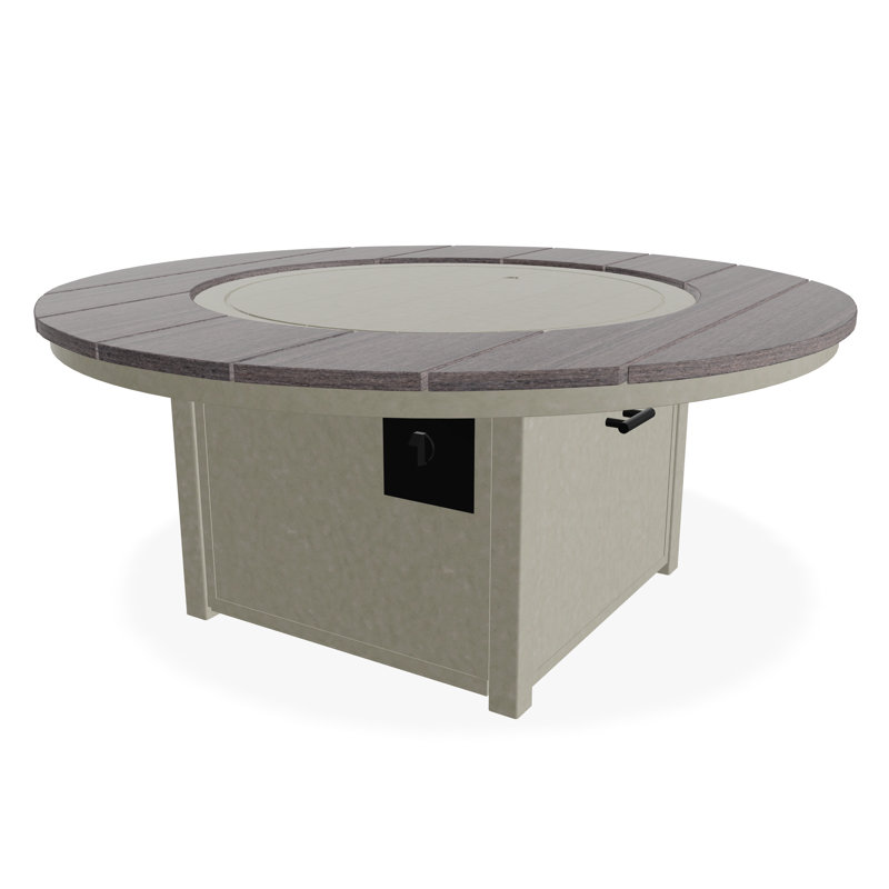 Table de feu 54 po ronde en polymère rustique avec tablette au propane, Tempête / Promenade