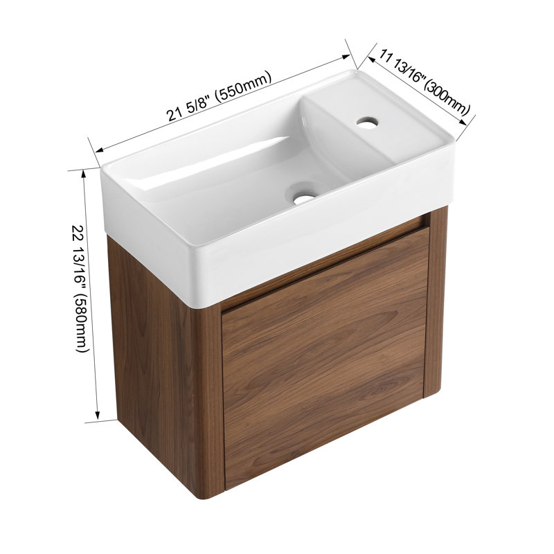 Ensemble de vanité murale simple Quell 22 po avec comptoir en céramique, 22"