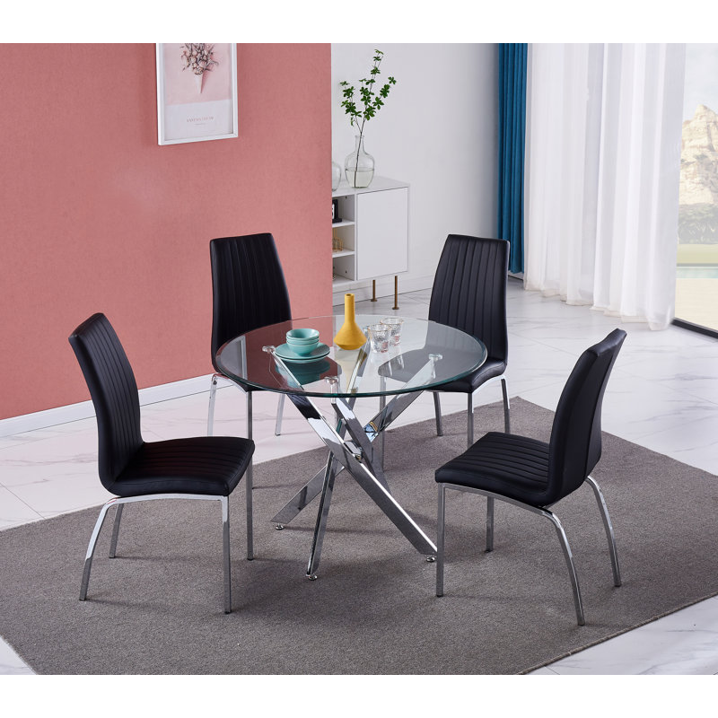 Nexus Dining Table With 4 Modalux Grey Chairs, Black