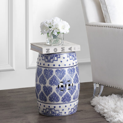 Gorse Happy Hearts Chinoiserie Ceramic Garden Stool by World Menagerie