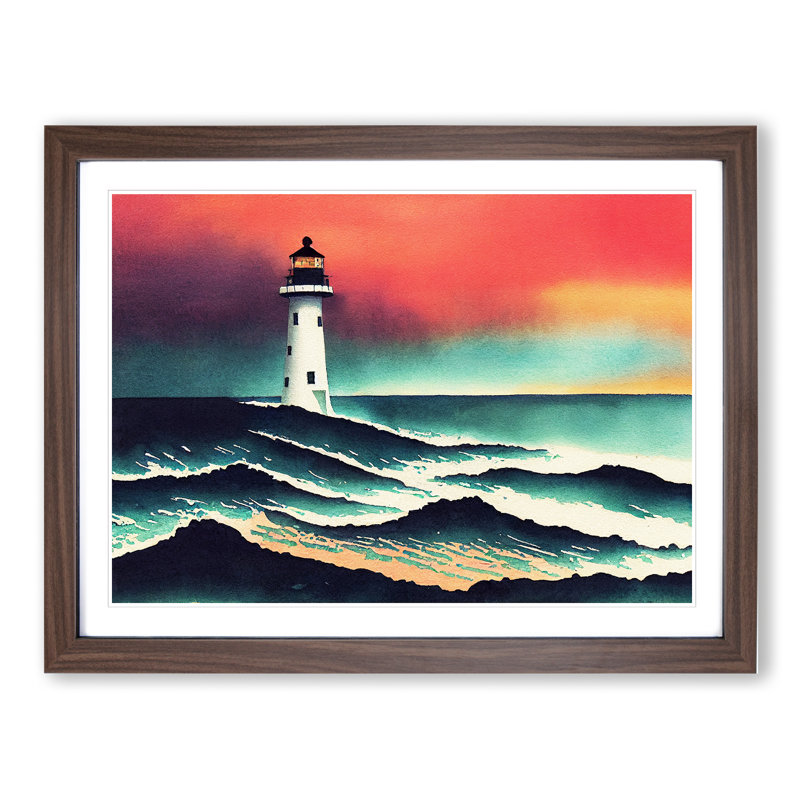 Lighthouse In Watercolour Vol.4 - Single Picture Frame Print, 34cm H x 46cm W, Brown