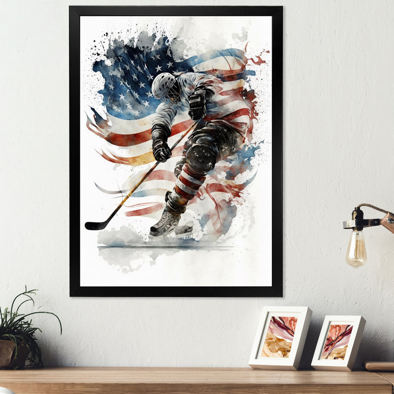 Joueur de hockey sur la patinoire pendant le match I, Cadre photo noir, H 32 po x l 16 po x P 1 po