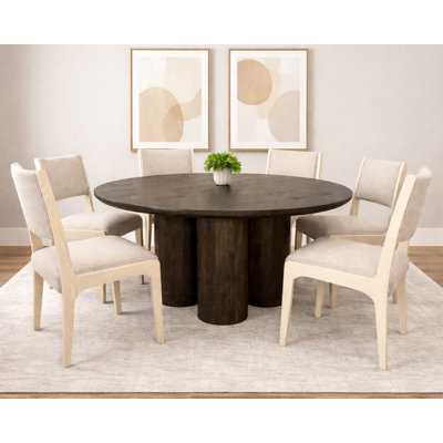 Ensemble de table de salle à manger ronde de 63 po avec 6 chaises argentées Conda