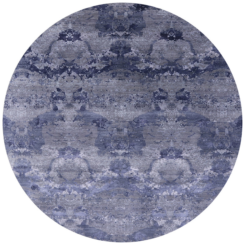 Tapis oriental noir et gris, Rond 7 pi