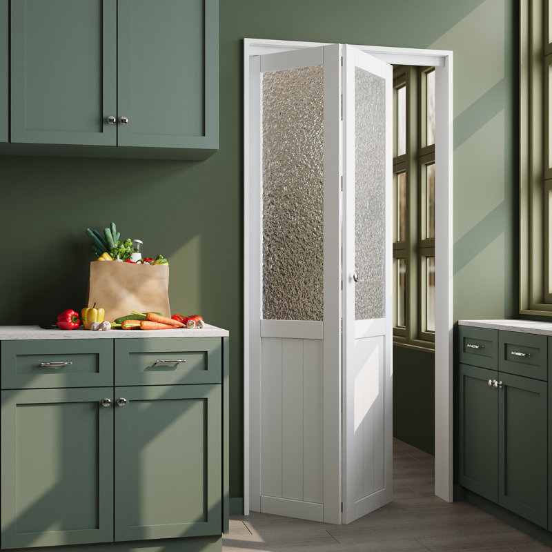 Porte pliante en verre et en bois manufacturé avec ensemble de quincaillerie, L 36 po x H 80 po