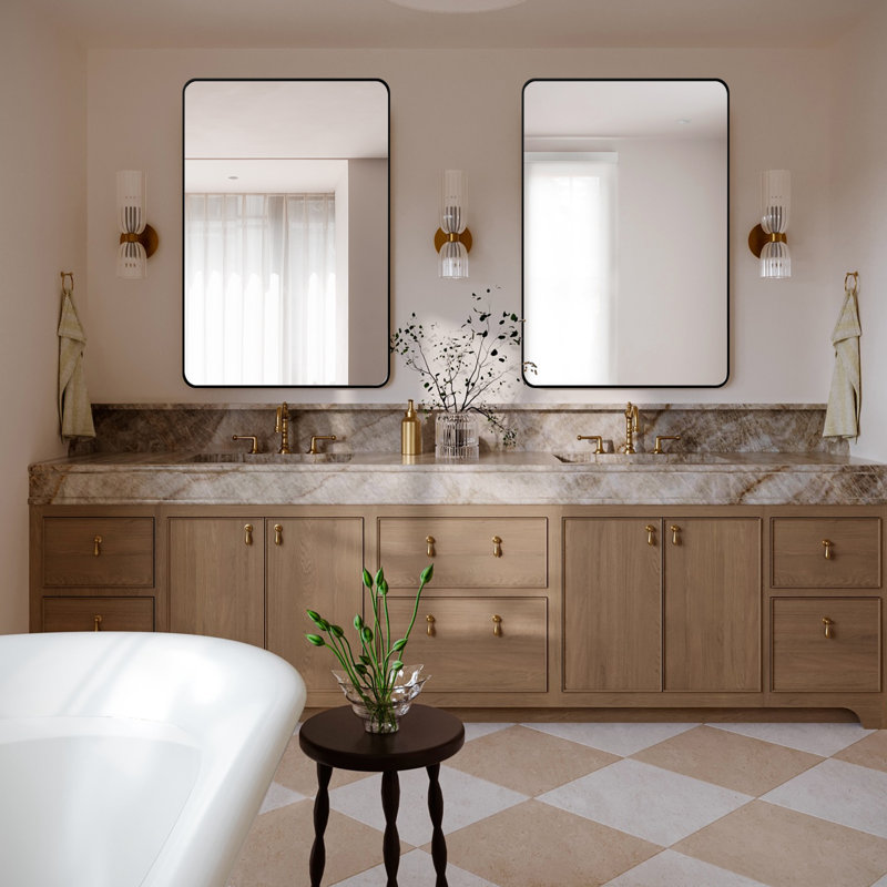 Ensemble de 2 miroirs muraux Viridiana, Noir, 36 po x 24 po