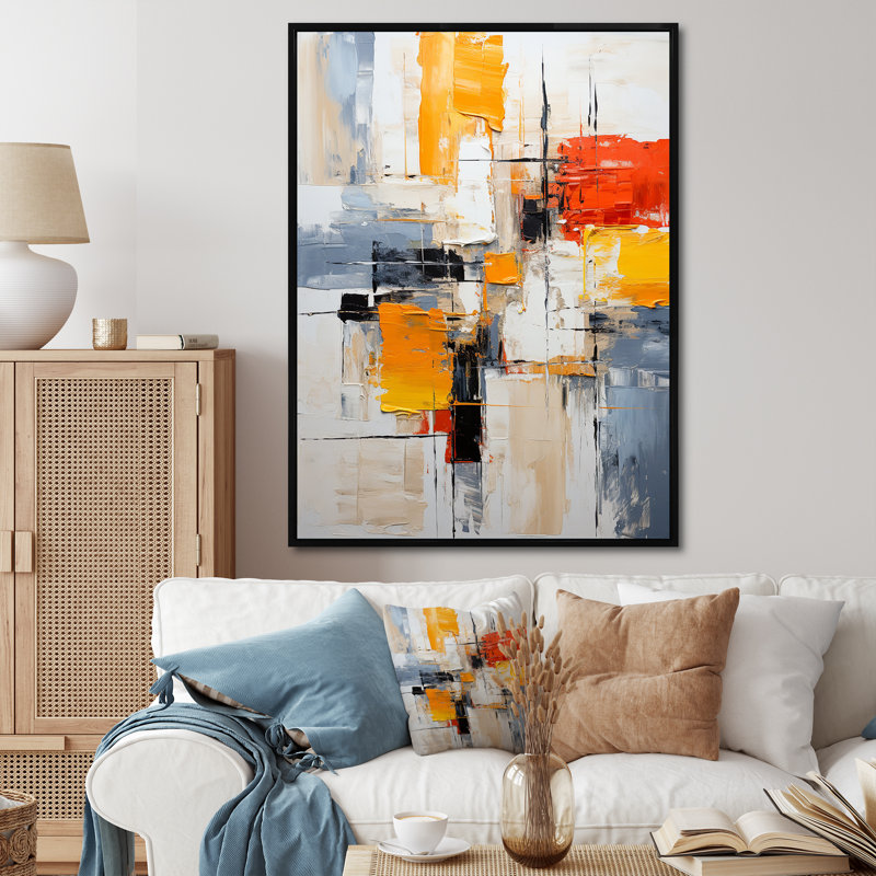Deconstructed Colorfields Minimal Abstract - Abstract Painting Wall Art Living Room, Black Floater Framed