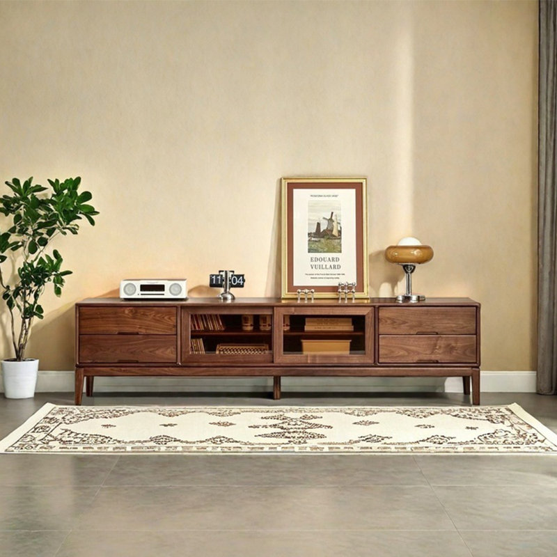Classic black walnut TV cabinet, 94.49"