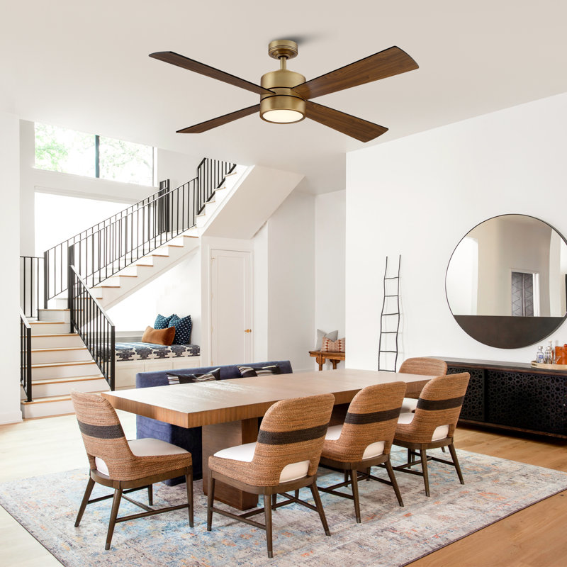 Camran 52'' Brushed Brass Dimmable Ceiling Fan with LED Lights and Remote Control 6 Speeds Reversible DC Motor Timer Memory