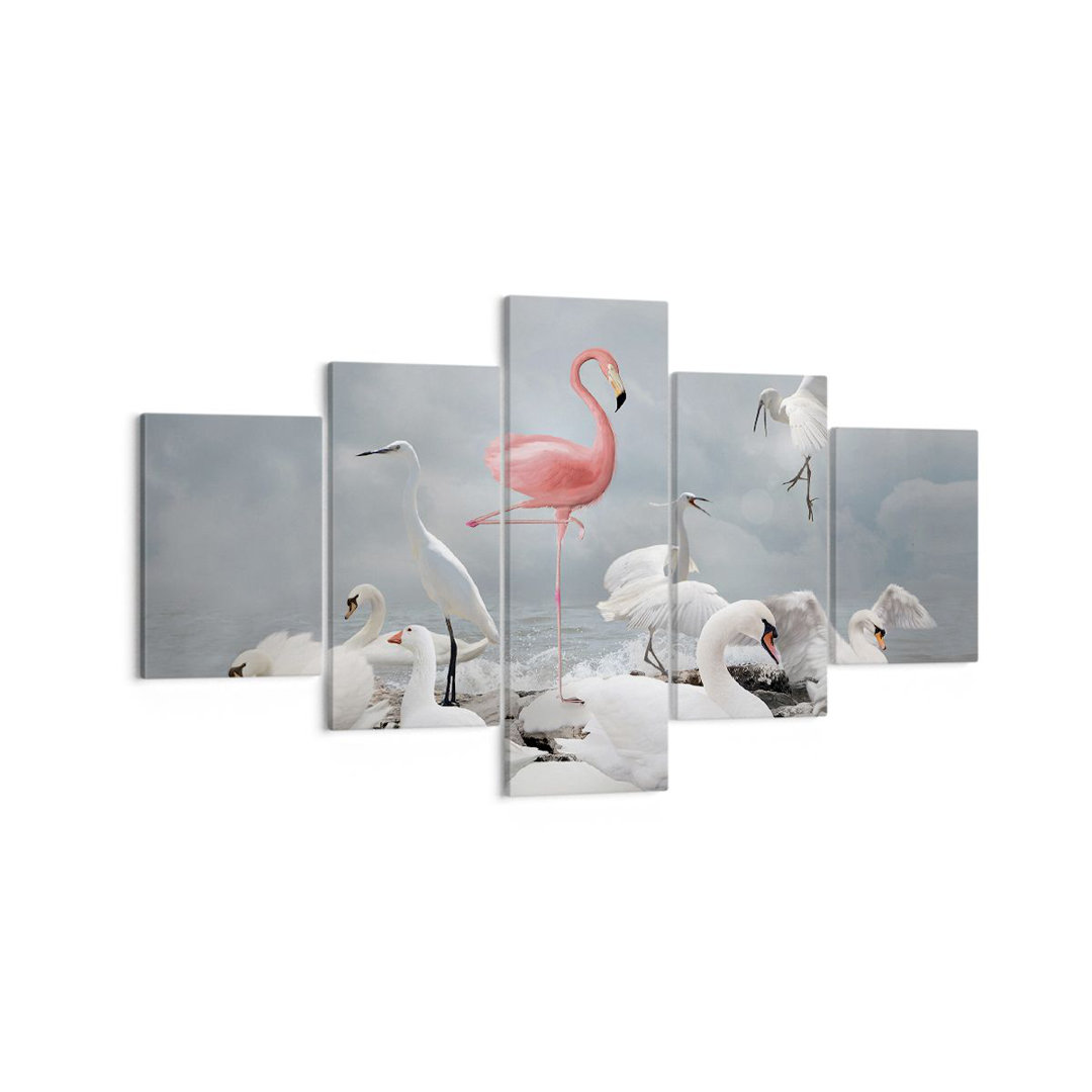 5-tlg. Leinwandbilder-Set Flamingo Swan Fantasy