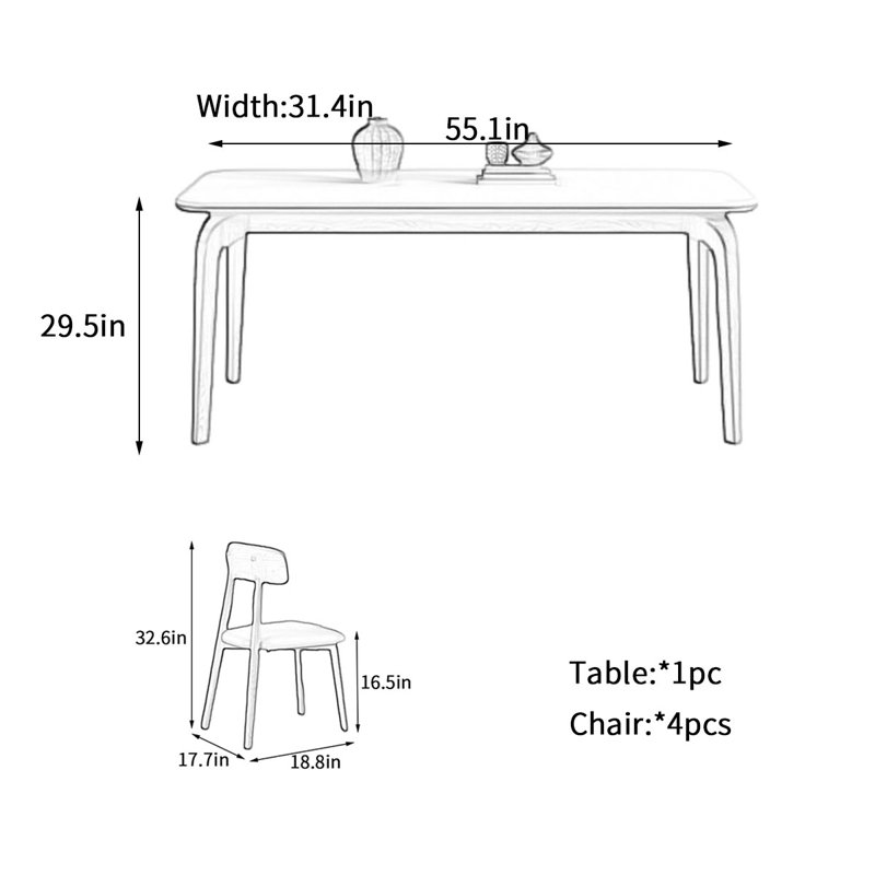 Ensemble repas pour 4 personnes Castano, H 29,5 po x L 55,1 po x l 31,4 po
