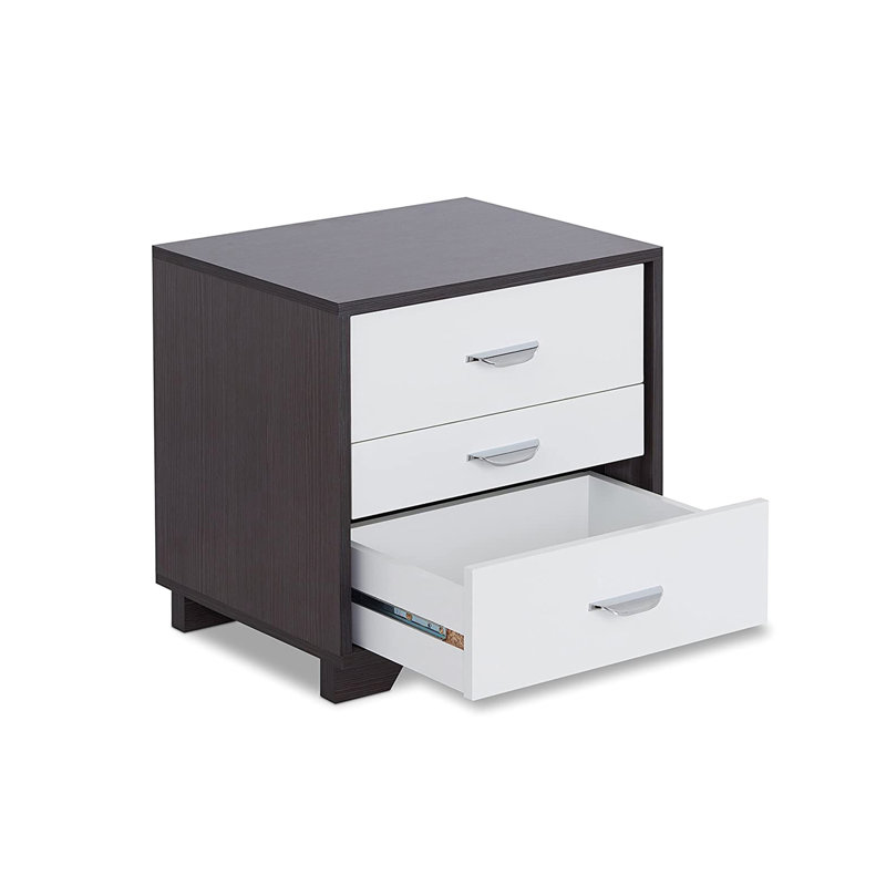 Table de chevet pour chambre à coucher avec 3 tiroirs - Design classique blanc et noir fonctionnel